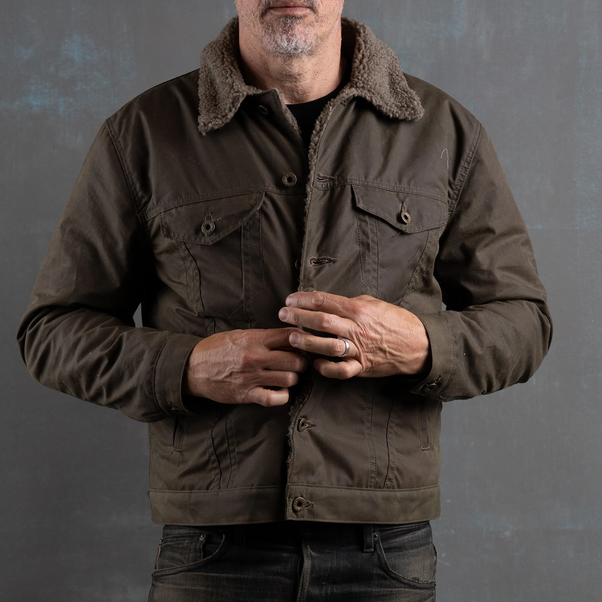 Ironside Wax Sherpa Fleece Jacket - Gunship Green - Image 3