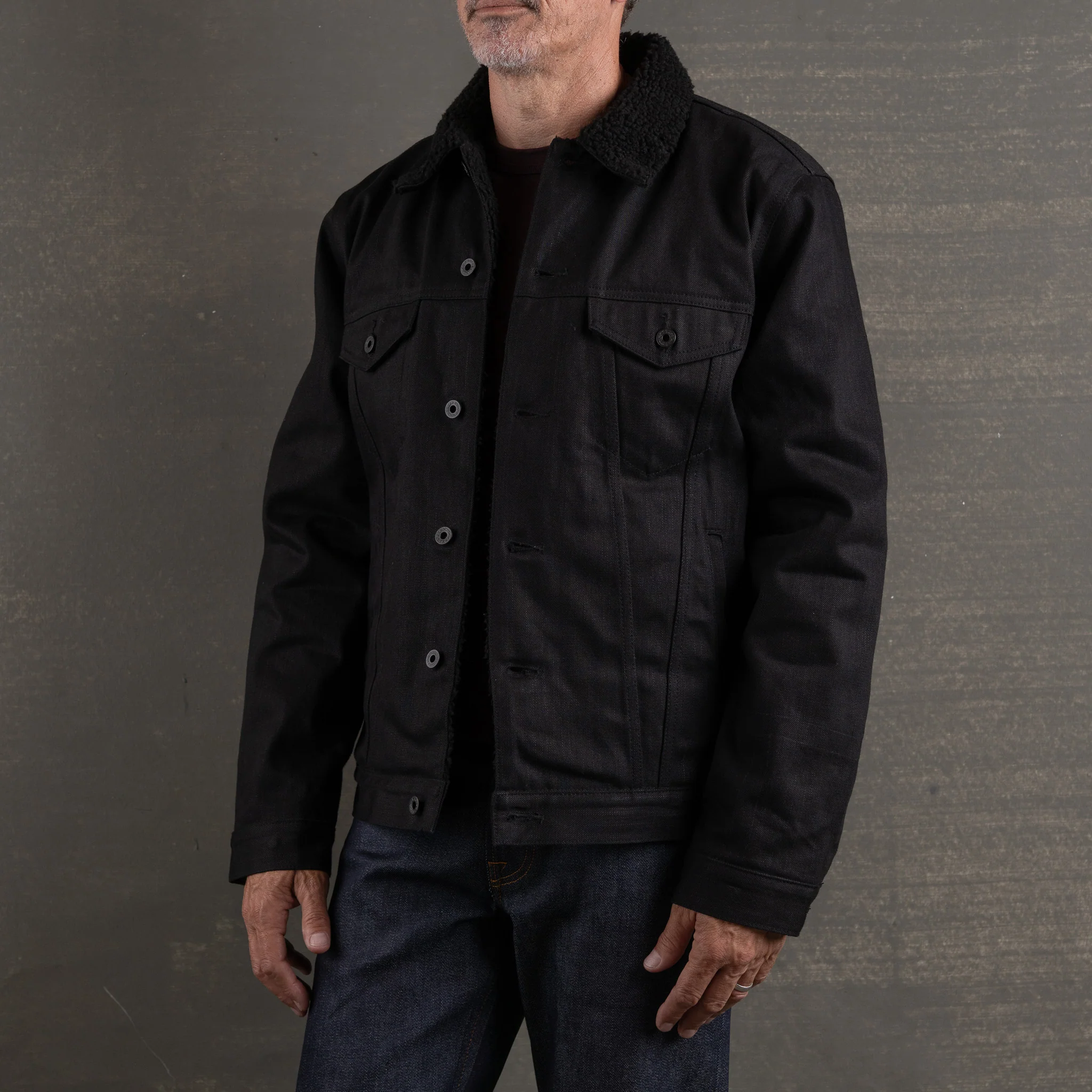 Ironside Sherpa Jacket 14oz Onyx Selvage Denim w/Black Sherpa - Image 4