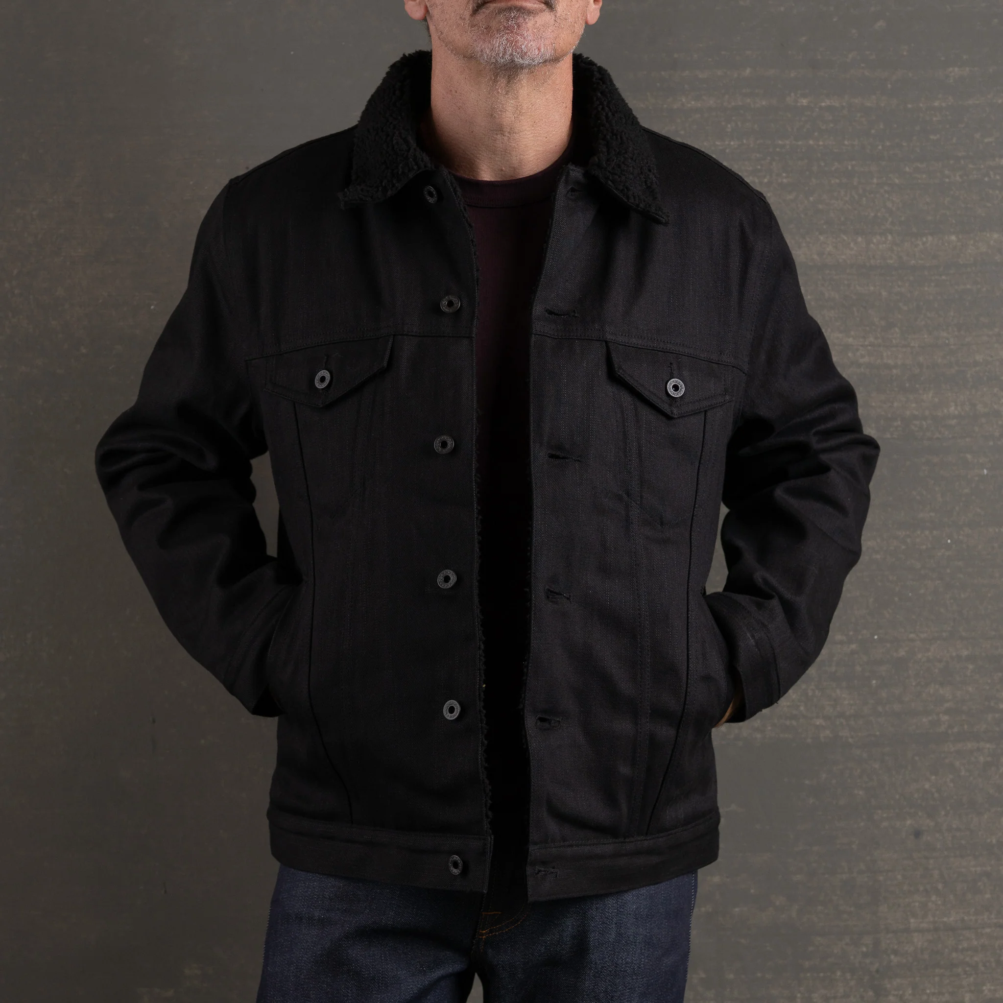 Ironside Sherpa Jacket 14oz Onyx Selvage Denim w/Black Sherpa - Image 5