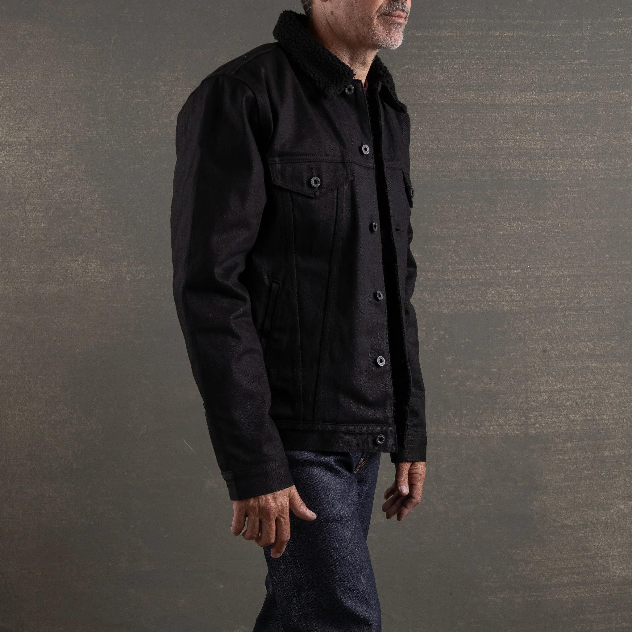 Ironside Sherpa Jacket 14oz Onyx Selvage Denim w/Black Sherpa - Image 6
