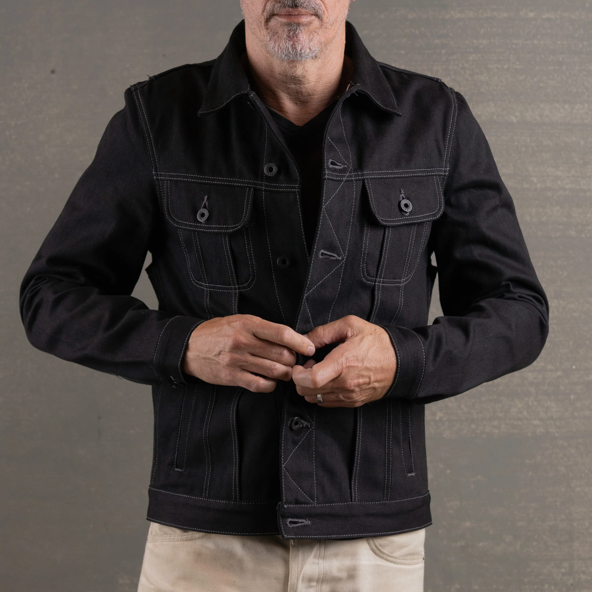 Steadfast Rider 14oz Onyx Japan Selvedge Denim Jacket - Contrast Stitch - Image 3
